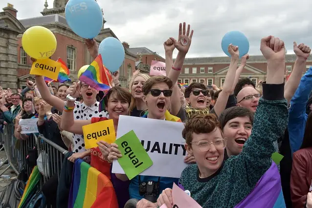 Irish people rejoice in Dublin following the landslide vote in favor of legalizing gay marriage.